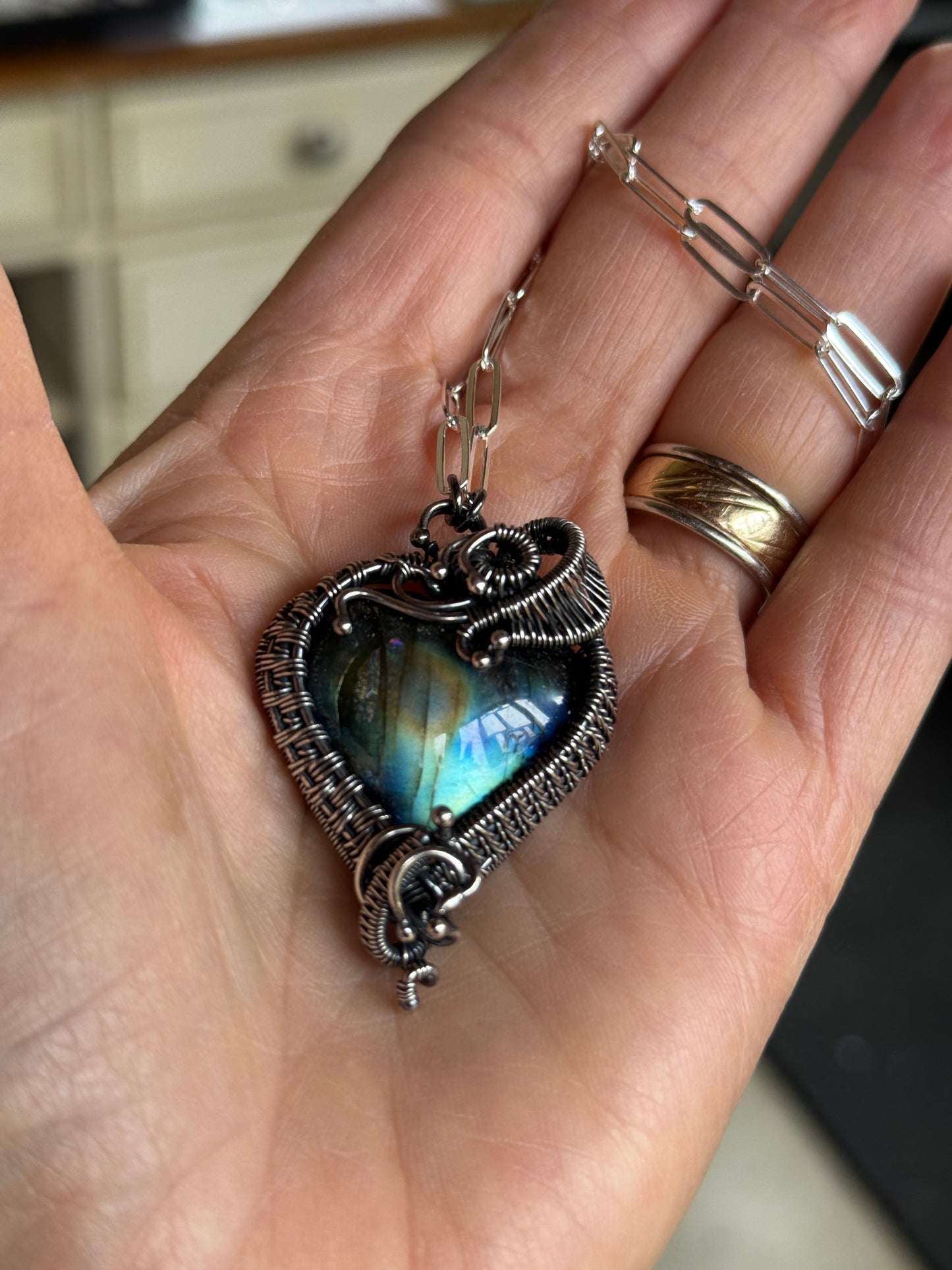 Labradorite Woven Heart Necklace