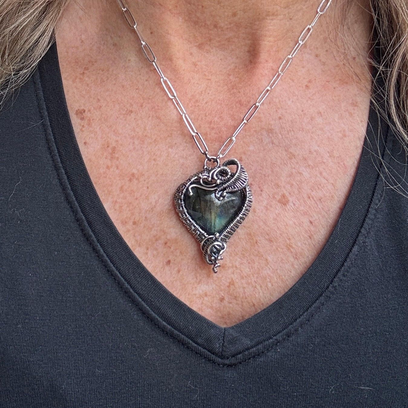 Labradorite Woven Heart Necklace