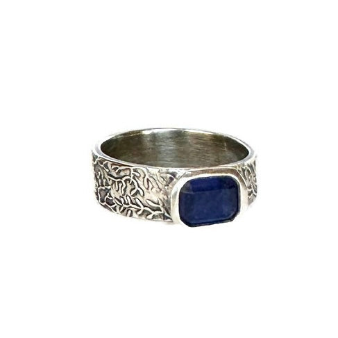 Blue Rectangular Stone Coral Reef Ring