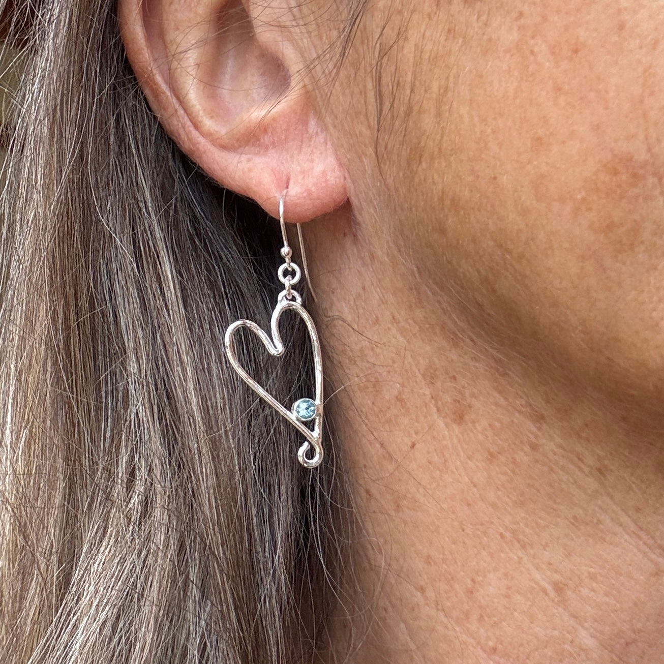 Swiss Blue Topaz Floating Heart Earrings