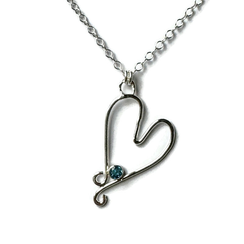 Swiss Blue Topaz Floating Heart Necklace