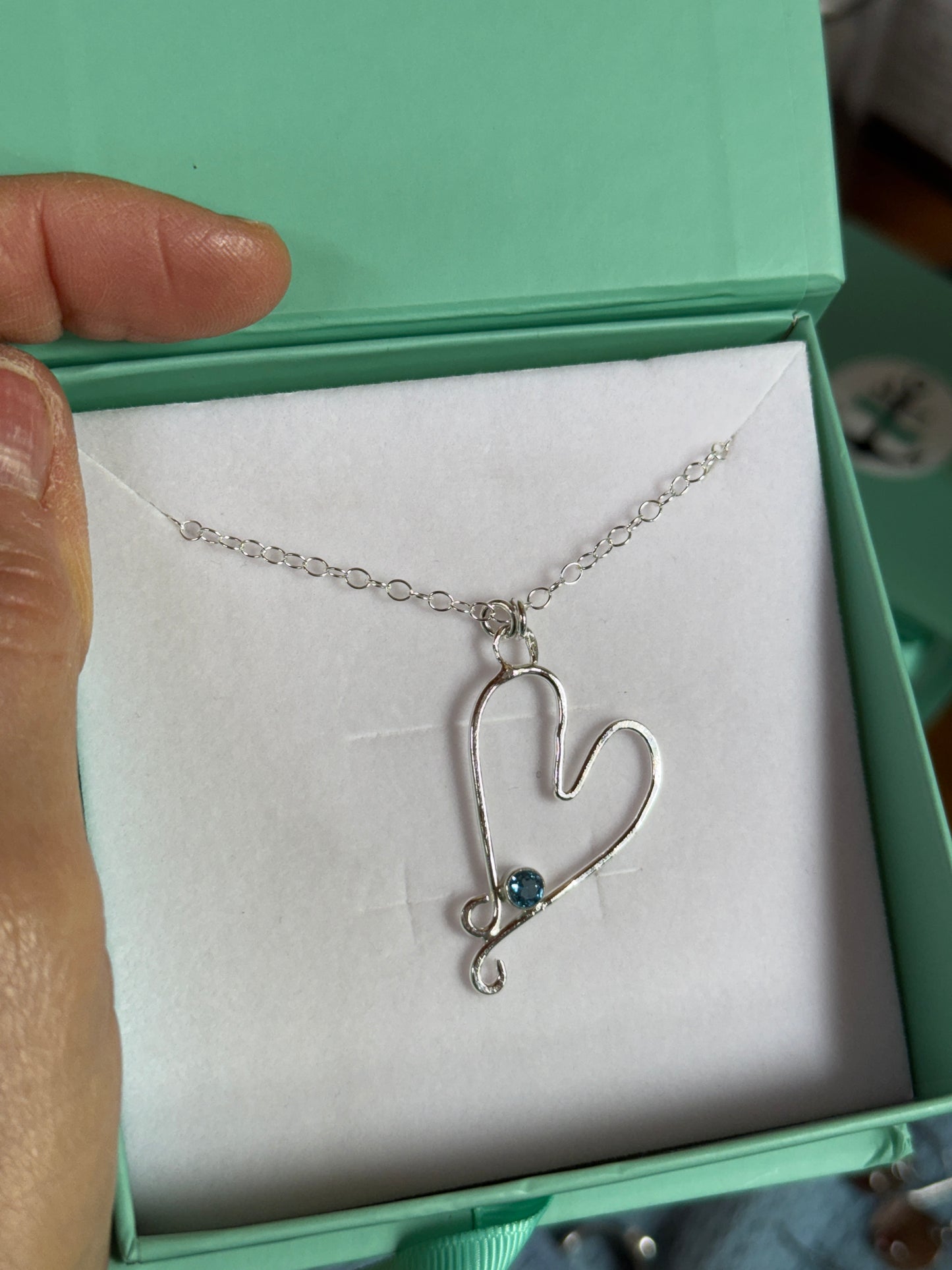 Swiss Blue Topaz Floating Heart Necklace