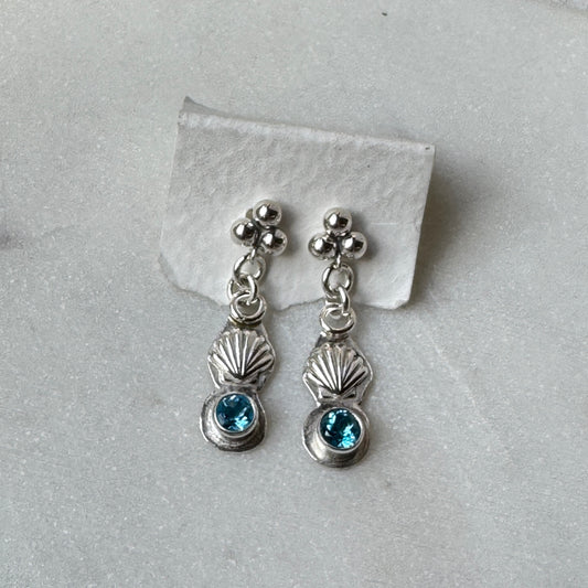 Blue Topaz Sea Shell Post Earrings