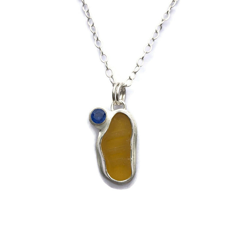 Sea Glass & Gemstone Necklace- Yellow & Blue Kyanite