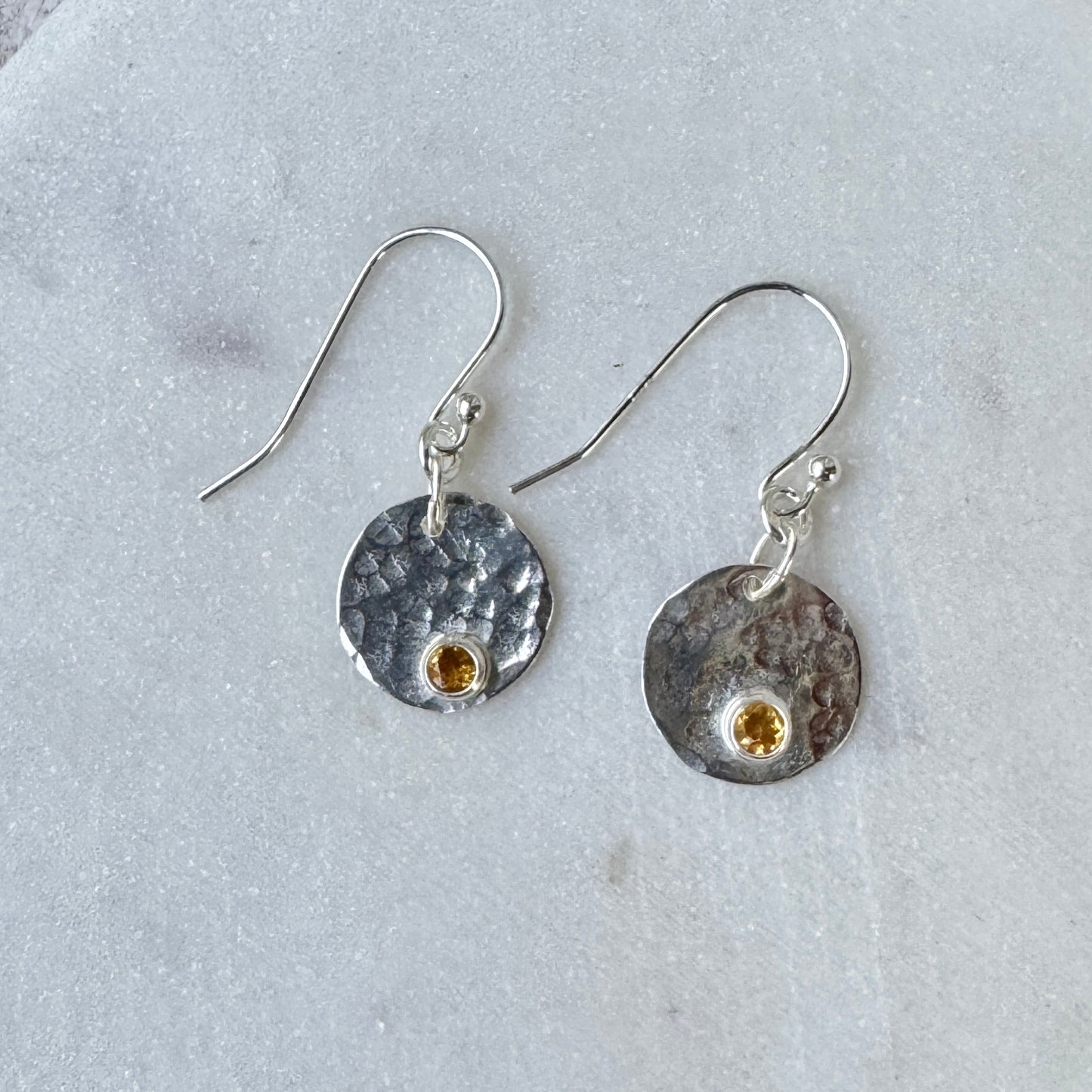 Citrine Small Silver Disk Earrings