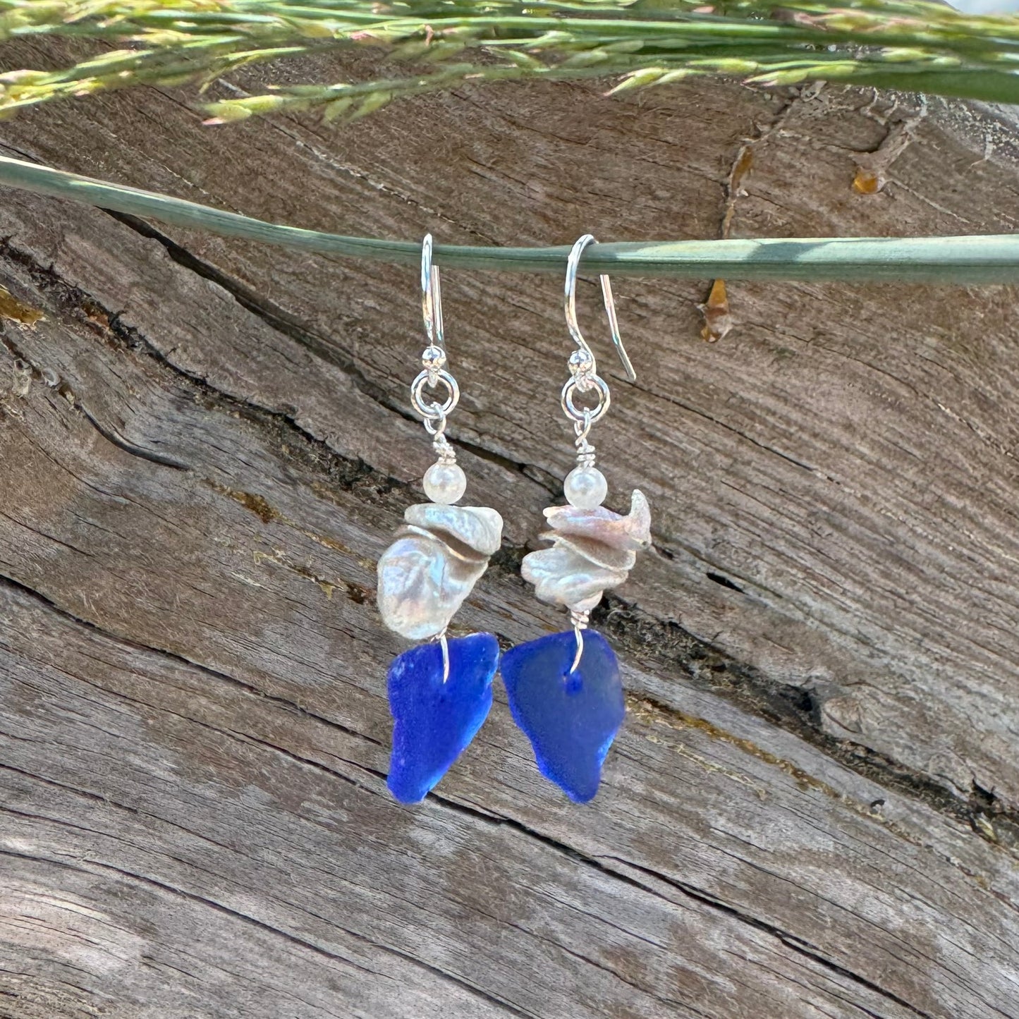 Natural Sea Glass & Pearl Earrings