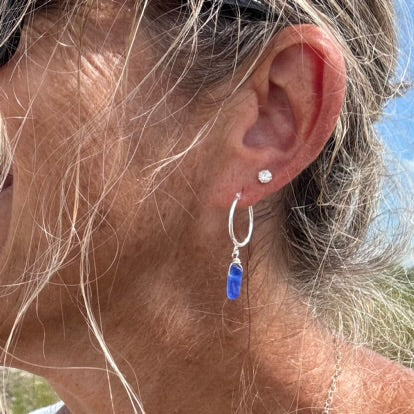 Natural Sea Glass Silver Hoop Earrings
