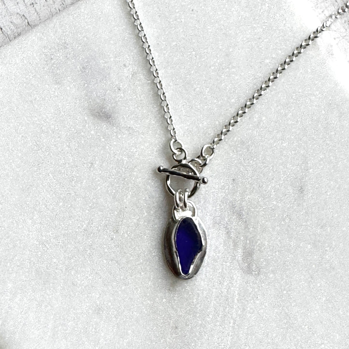 Cobalt Blue Sea Glass Small Toggle Front Necklace