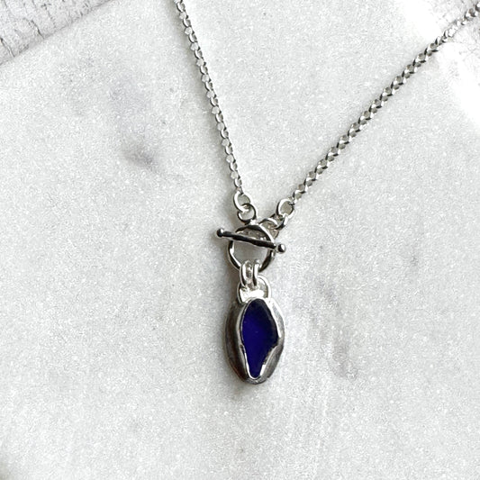 Cobalt Blue Sea Glass Small Toggle Front Necklace