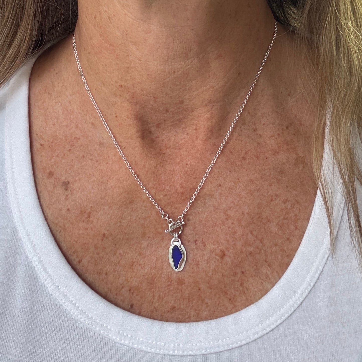 Cobalt Blue Sea Glass Small Toggle Front Necklace
