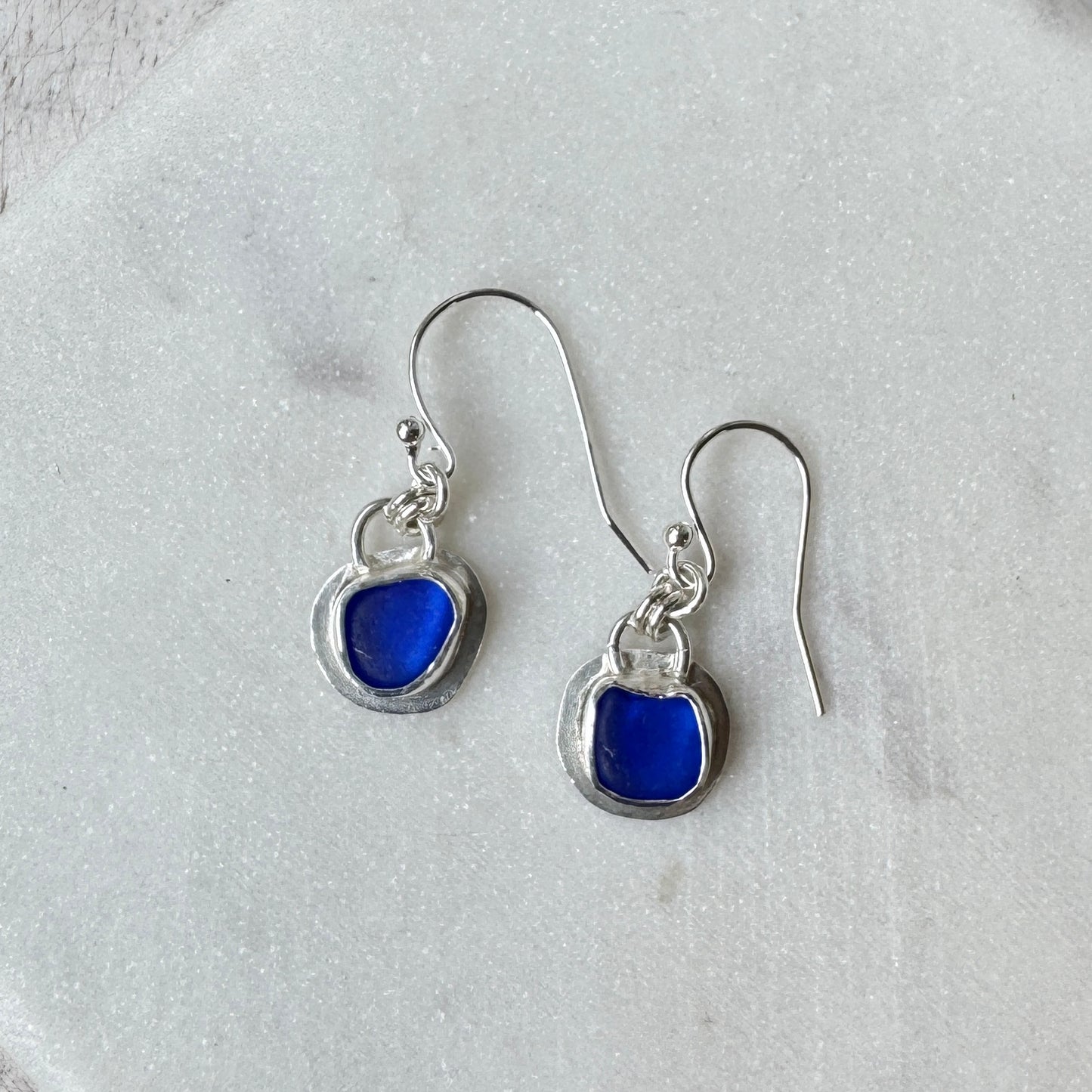 Cobalt Sea Glass Bezel Set Earrings- 2 designs