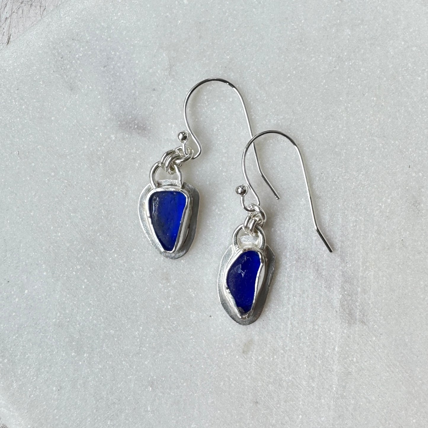 Cobalt Sea Glass Bezel Set Earrings- 2 designs