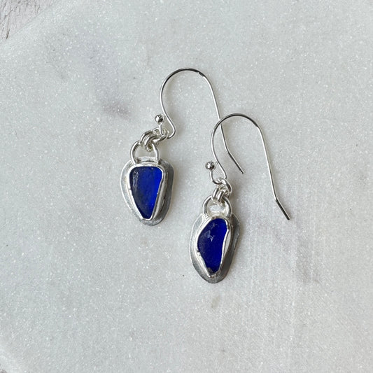 Cobalt Sea Glass Bezel Set Earrings- 2 designs