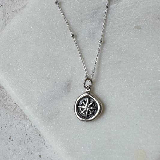 Silver Compass Rose Wax Seal Necklace