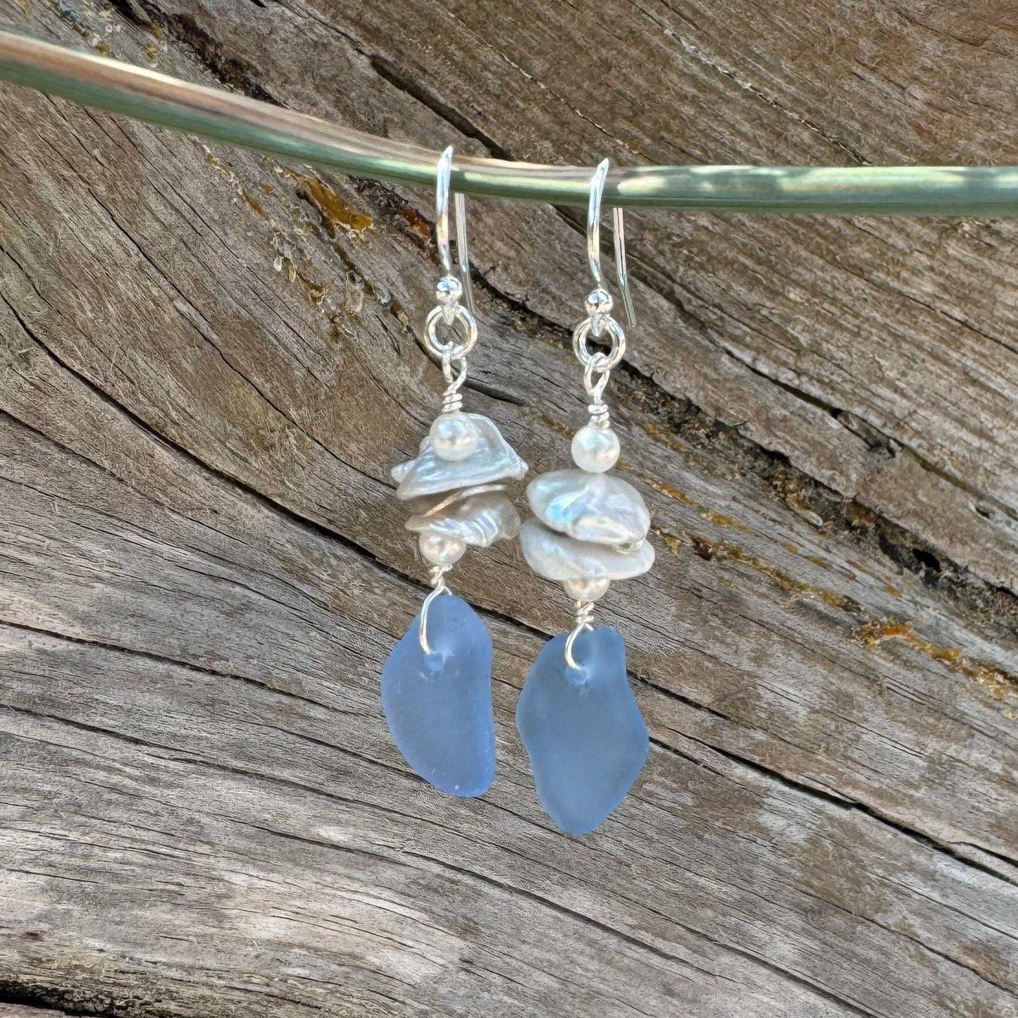 Natural Sea Glass & Pearl Earrings