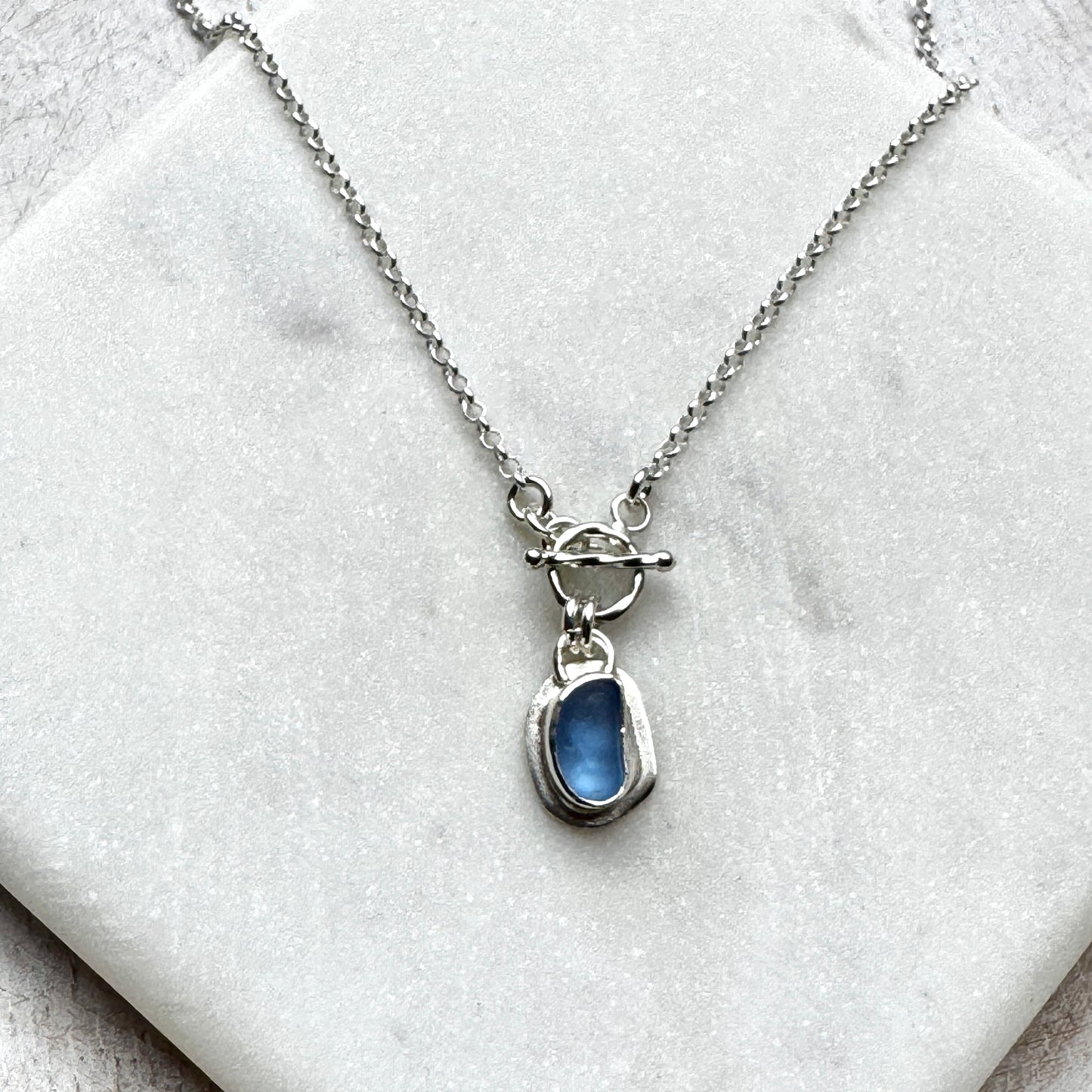 Cornflower Blue Sea Glass Small Toggle Front Necklace