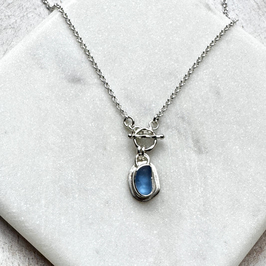 Cornflower Blue Sea Glass Small Toggle Front Necklace