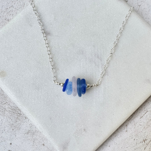 Cornflower & Lavender Sea Glass Stacker Necklace