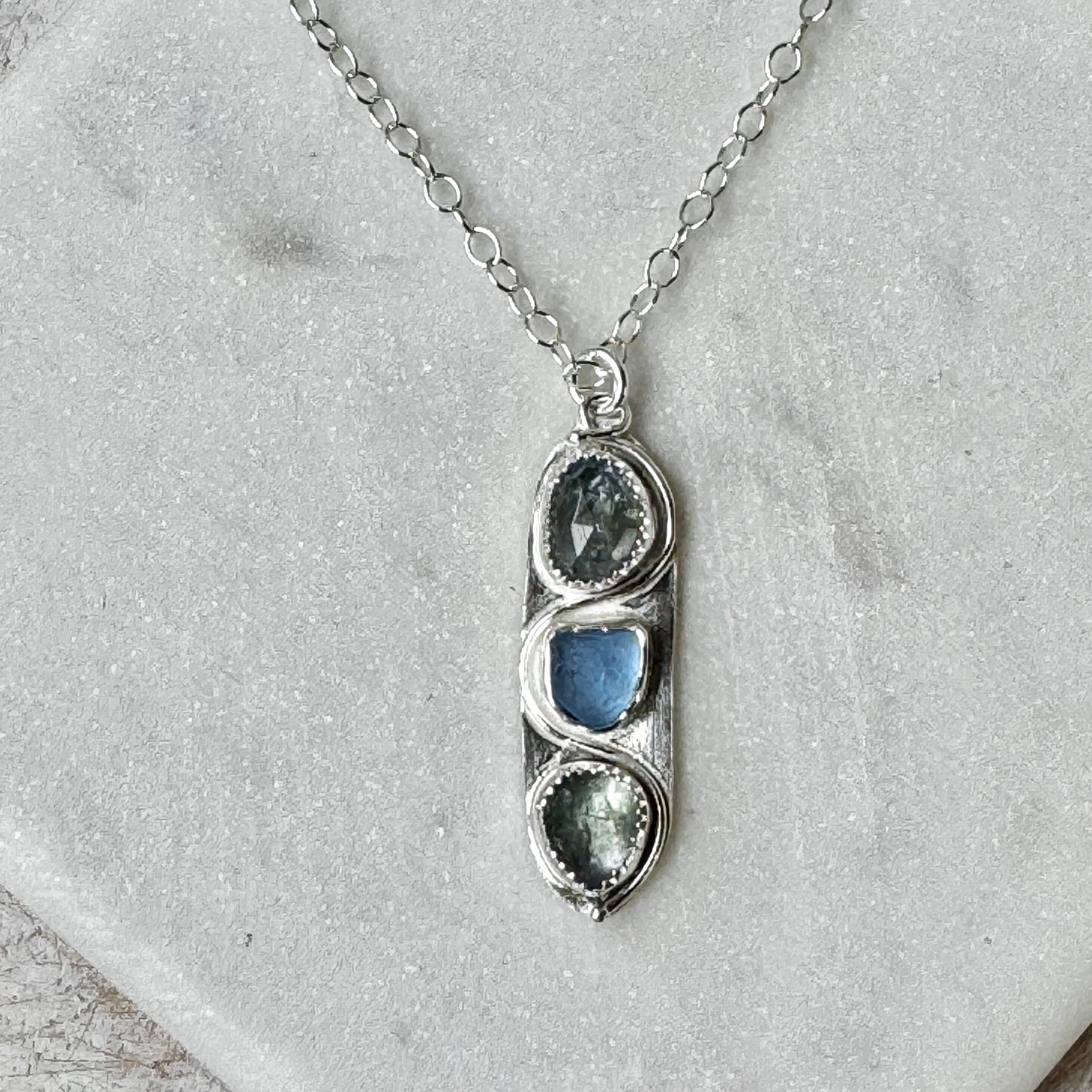 Cornflower Sea Glass & Bi-Color Tanzanite Necklace