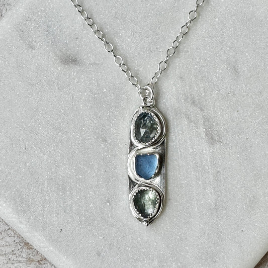 Cornflower Sea Glass & Bi-Color Tanzanite Necklace