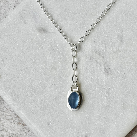 Cornflower Sea Glass Y-Style Necklace