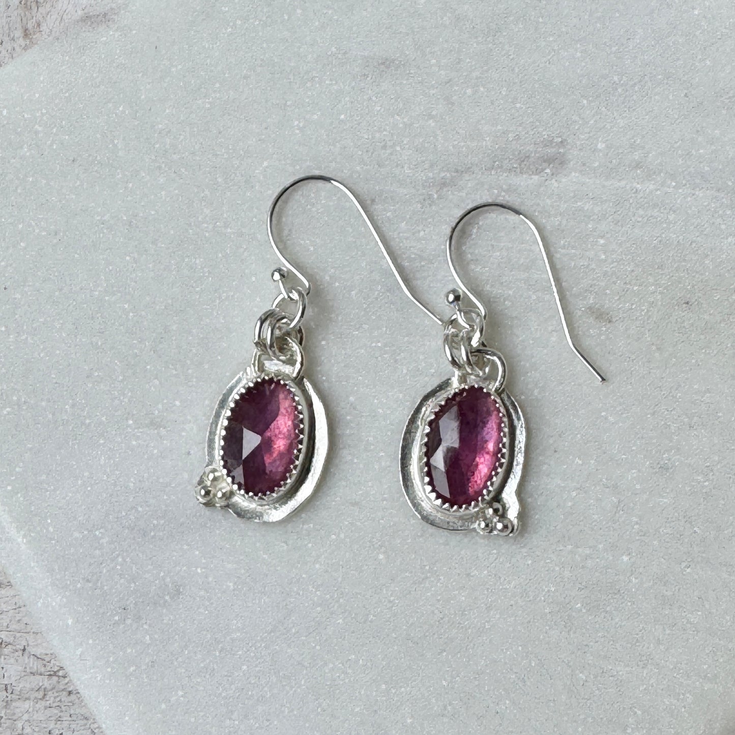 Dark Pink Sapphire Oval Earrings