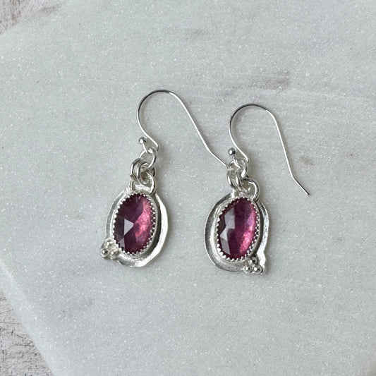 Dark Pink Sapphire Oval Earrings