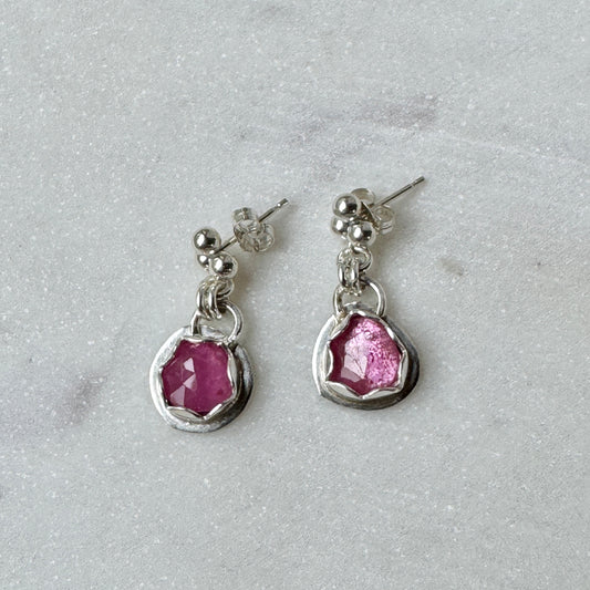 Dark Pink Sapphire Post Earrings