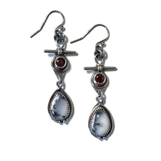 Dendrite Teardrop & Garnet Earrings