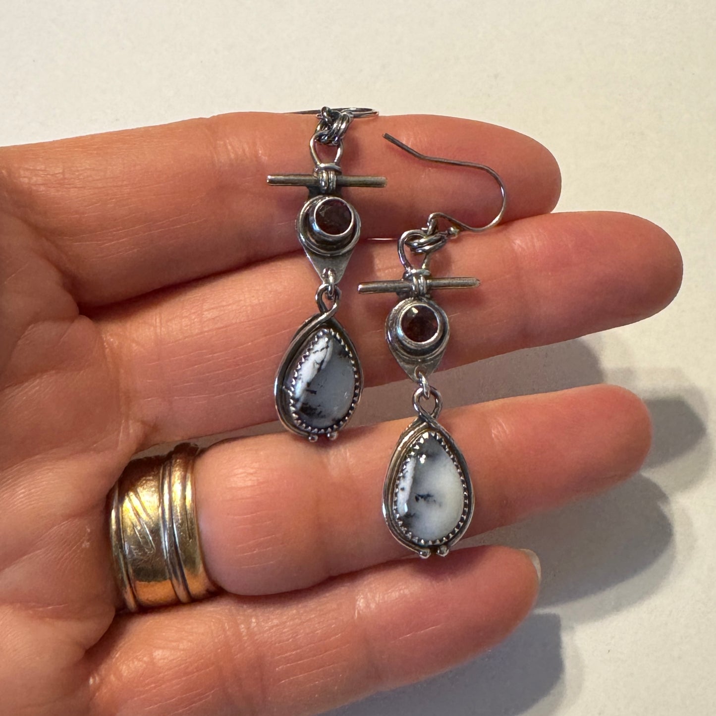 Dendrite Teardrop & Garnet Earrings