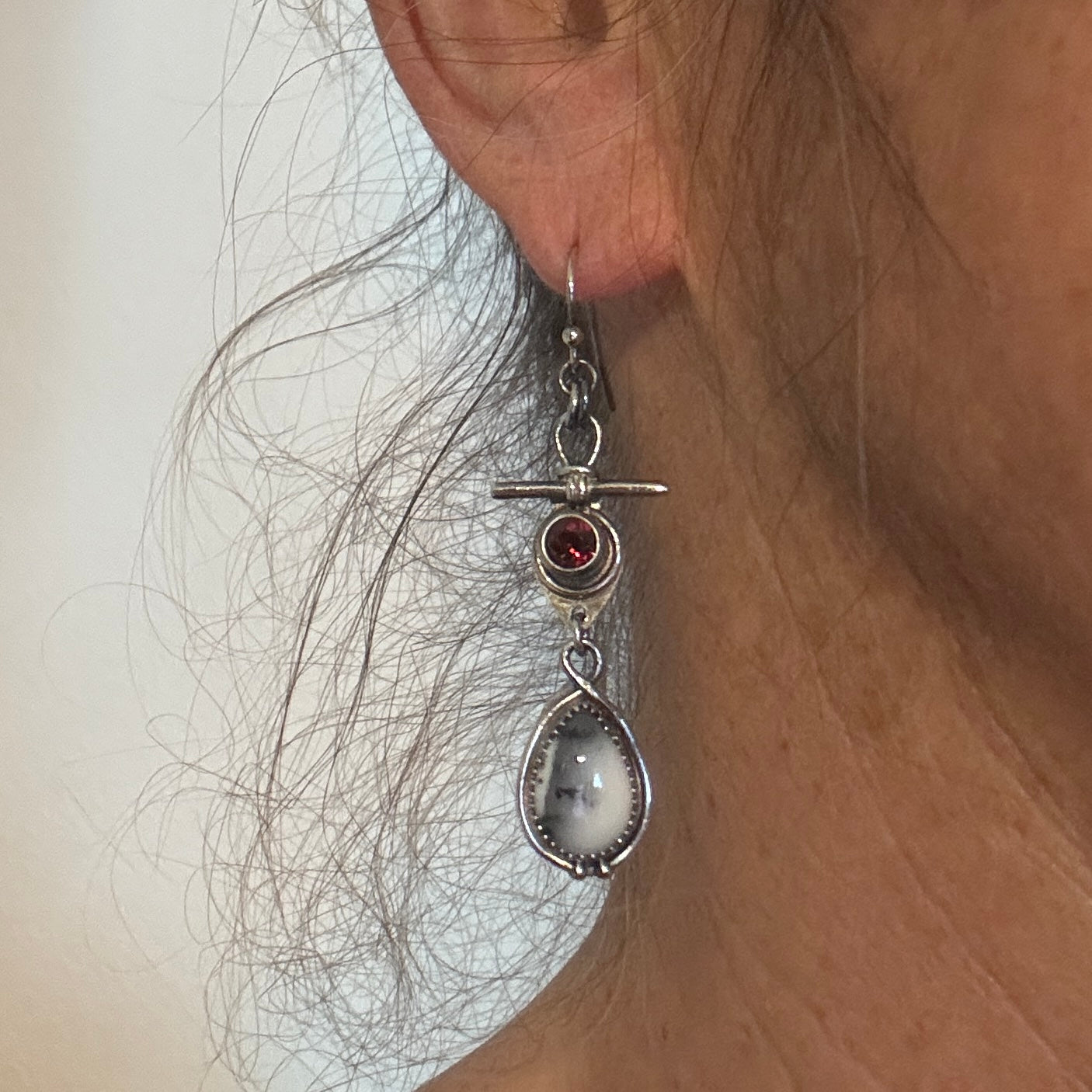 Dendrite Teardrop & Garnet Earrings