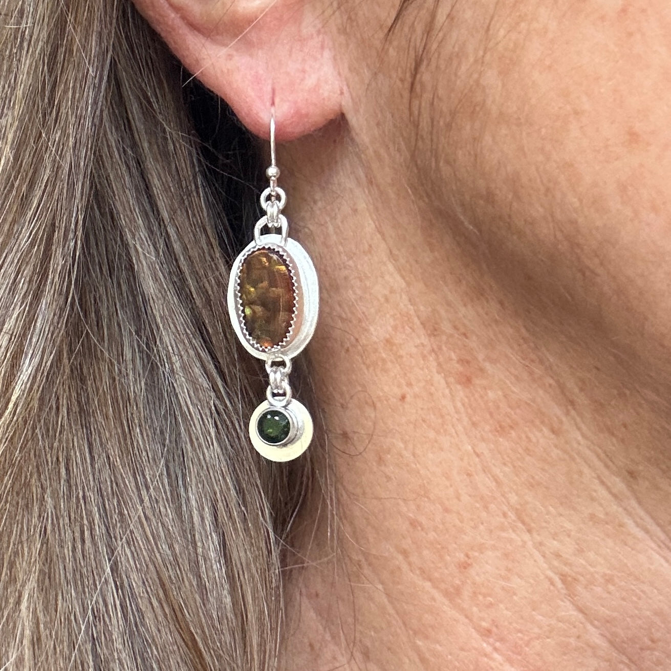 Fire Agate & Green Tourmaline Earrings