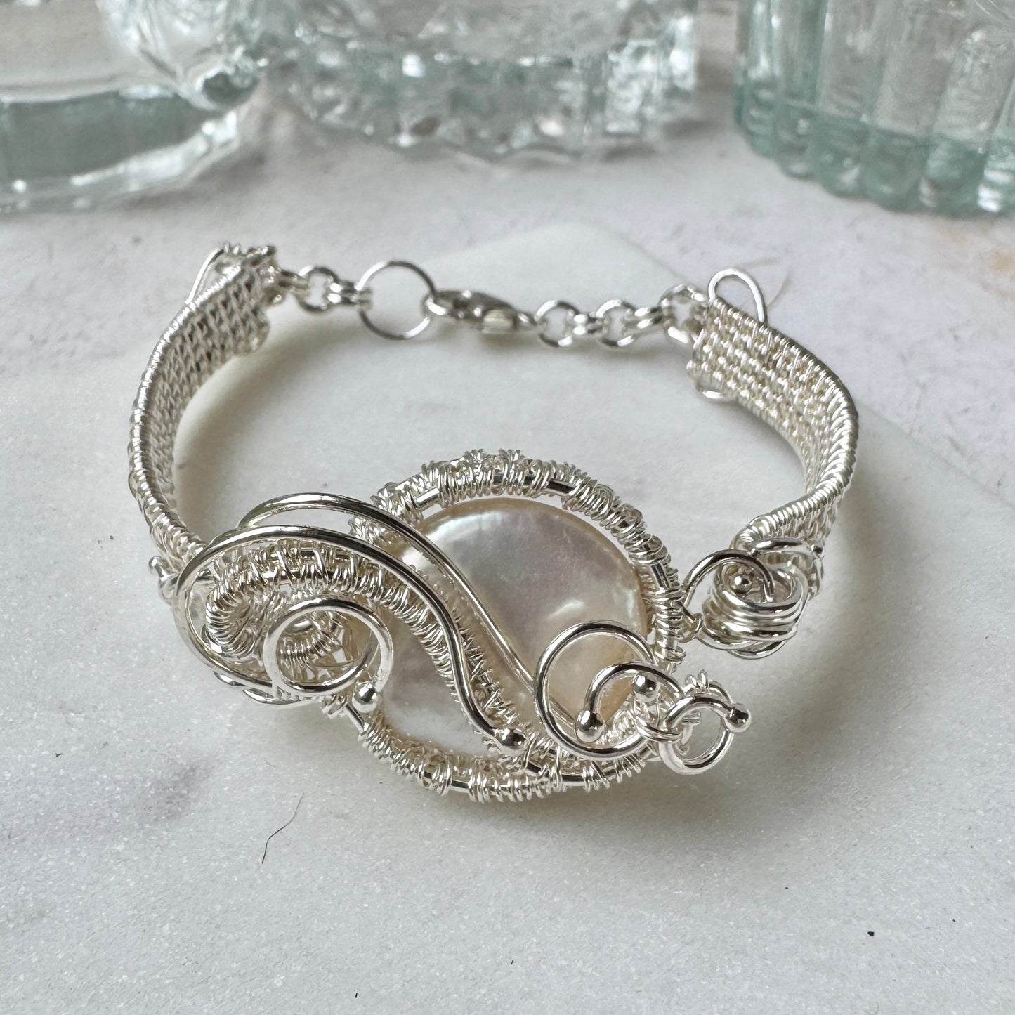 Freshwater Pearl Silver Woven Bracelet