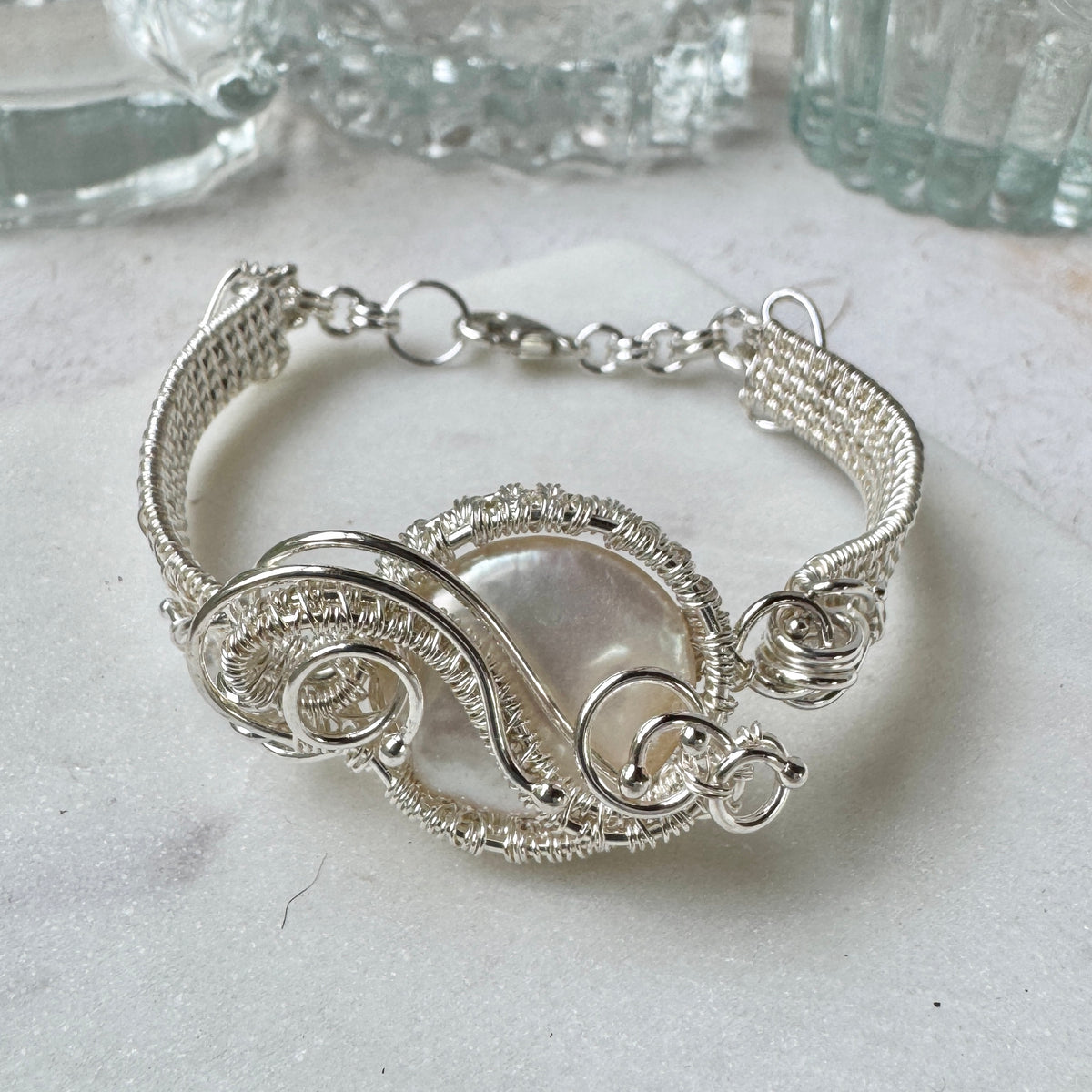 Freshwater Coin Pearl Woven Bracelet