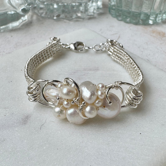 Freshwater Coin Pearl Woven Bracelet