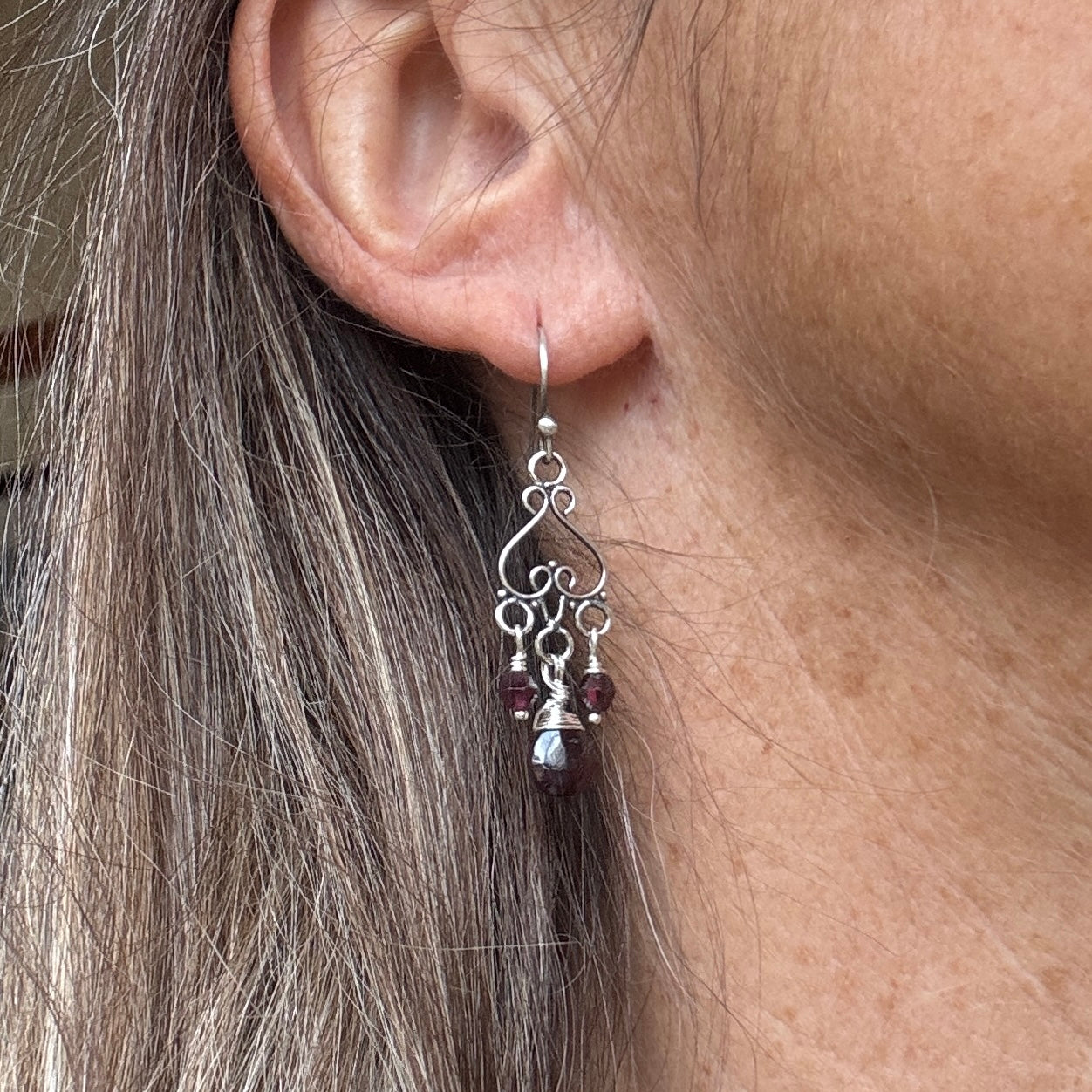 Garnet Filligree Earrings