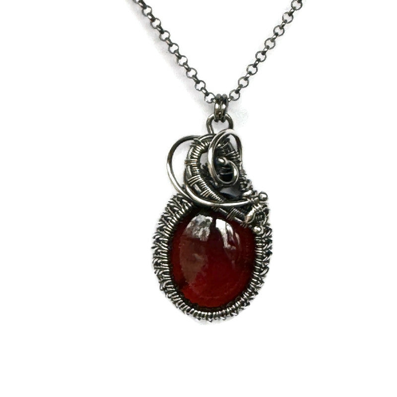 Oval Garnet Woven Necklace