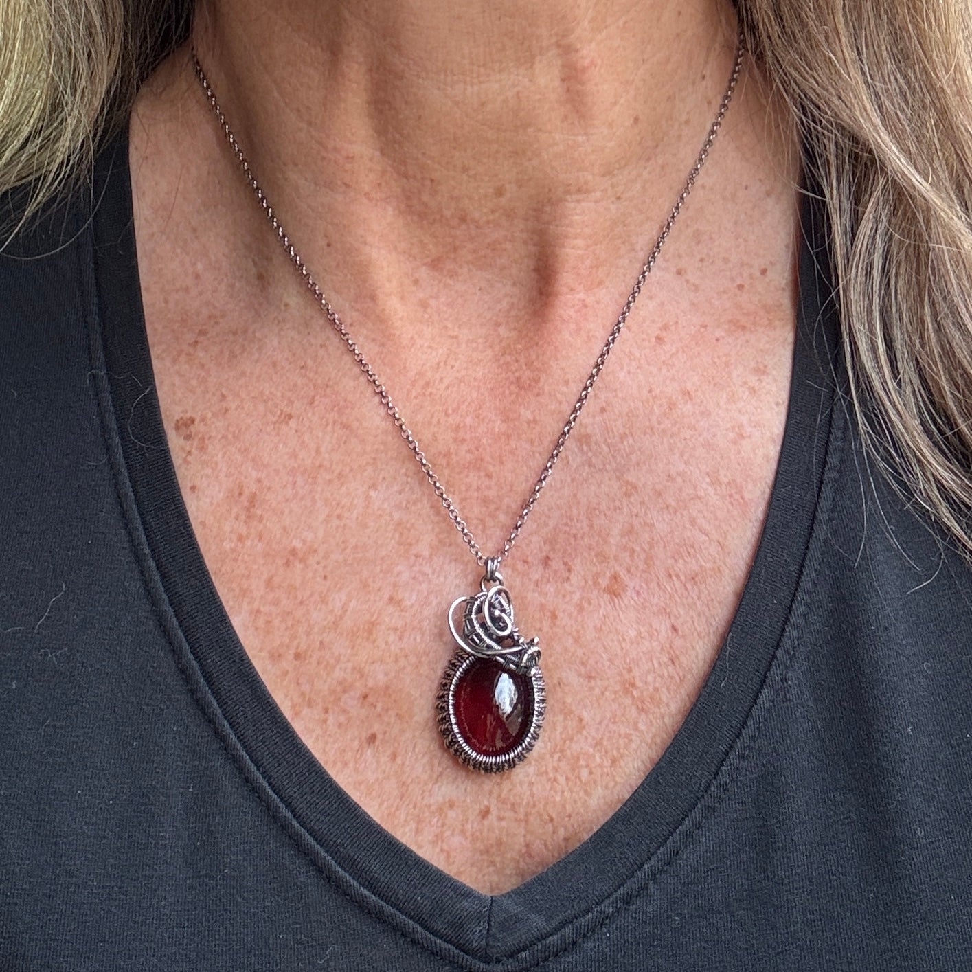 Oval Garnet Woven Necklace