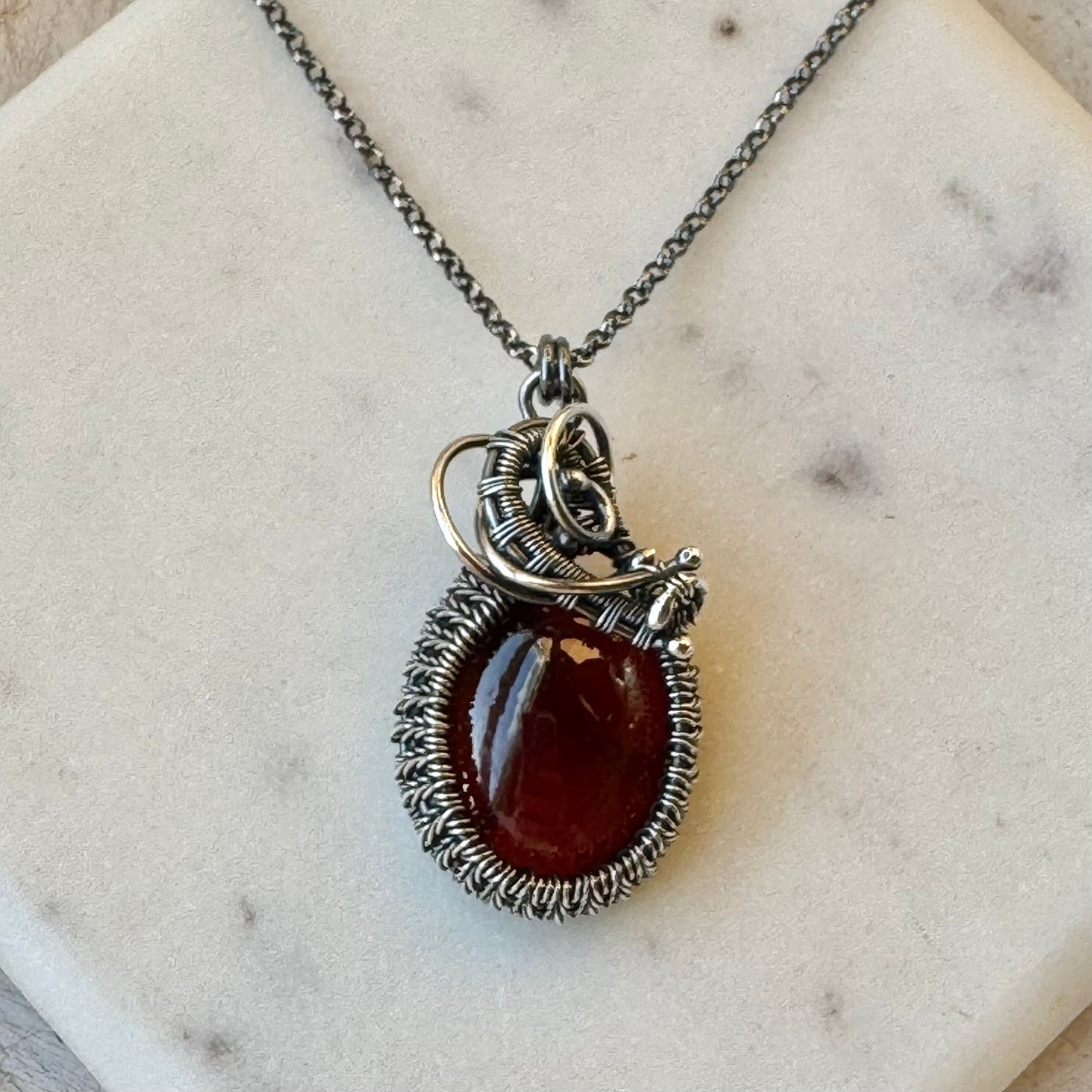 Oval Garnet Woven Necklace