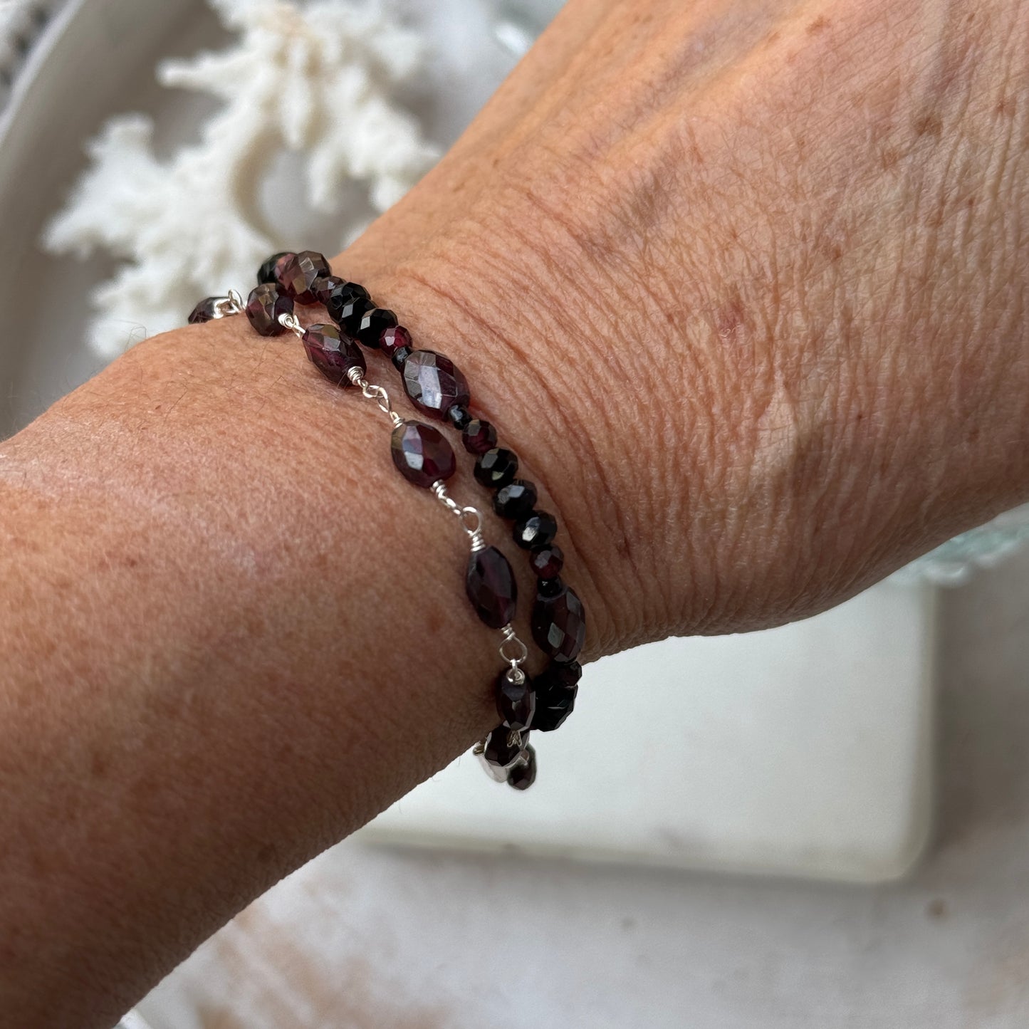 Garnet & Black Onyx Double Strand Bracelet