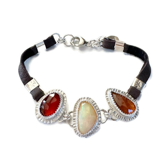 Garnet, Opal & Orange Kyanite Leather Bracelet