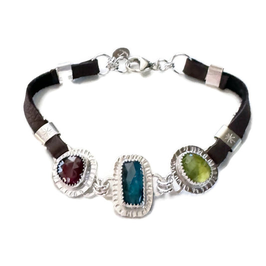 Garnet, Pariba Kyanite & Peridot Leather Bracelet