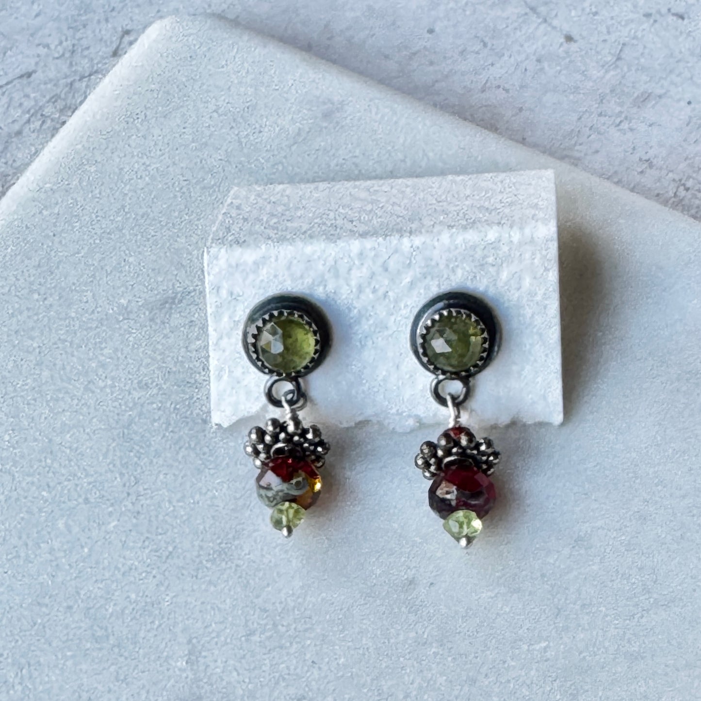 Gossular Garnet & Peridot Post Earrings