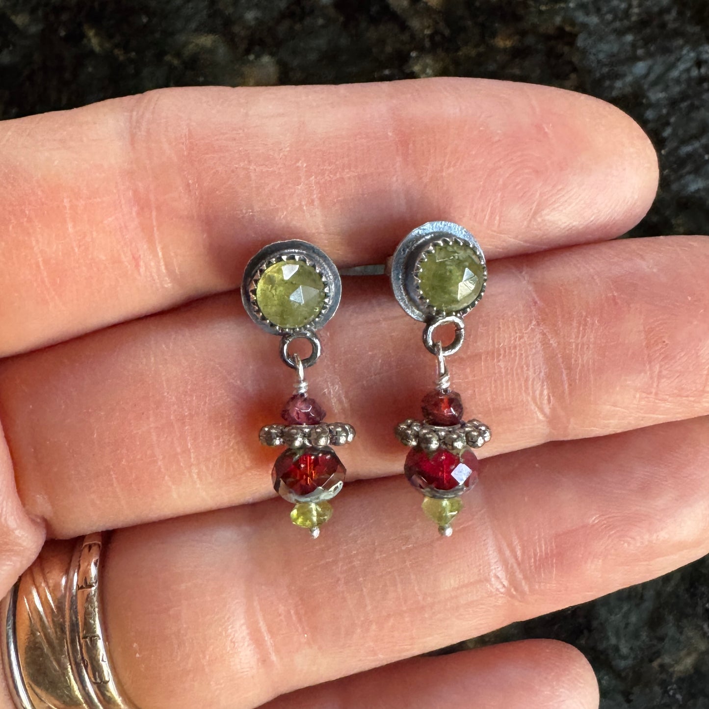 Gossular Garnet & Peridot Post Earrings