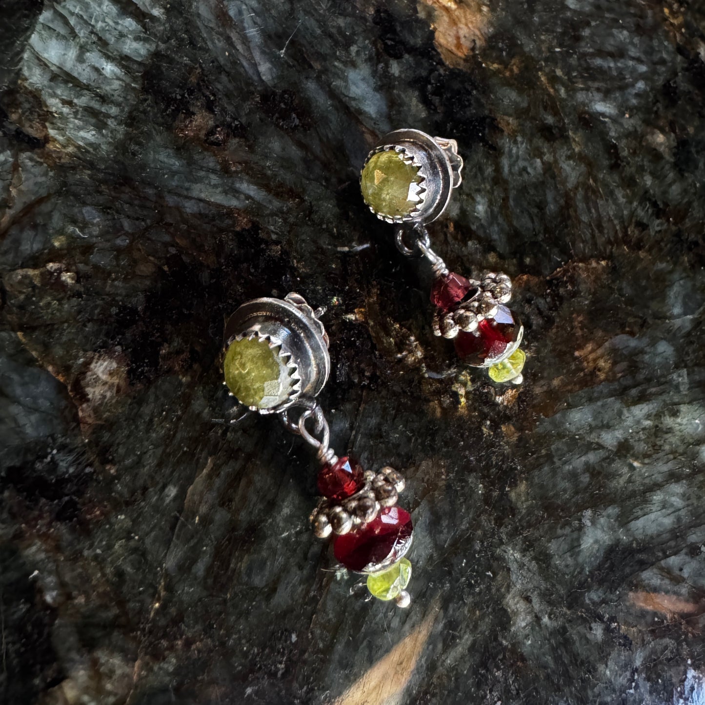 Gossular Garnet & Peridot Post Earrings