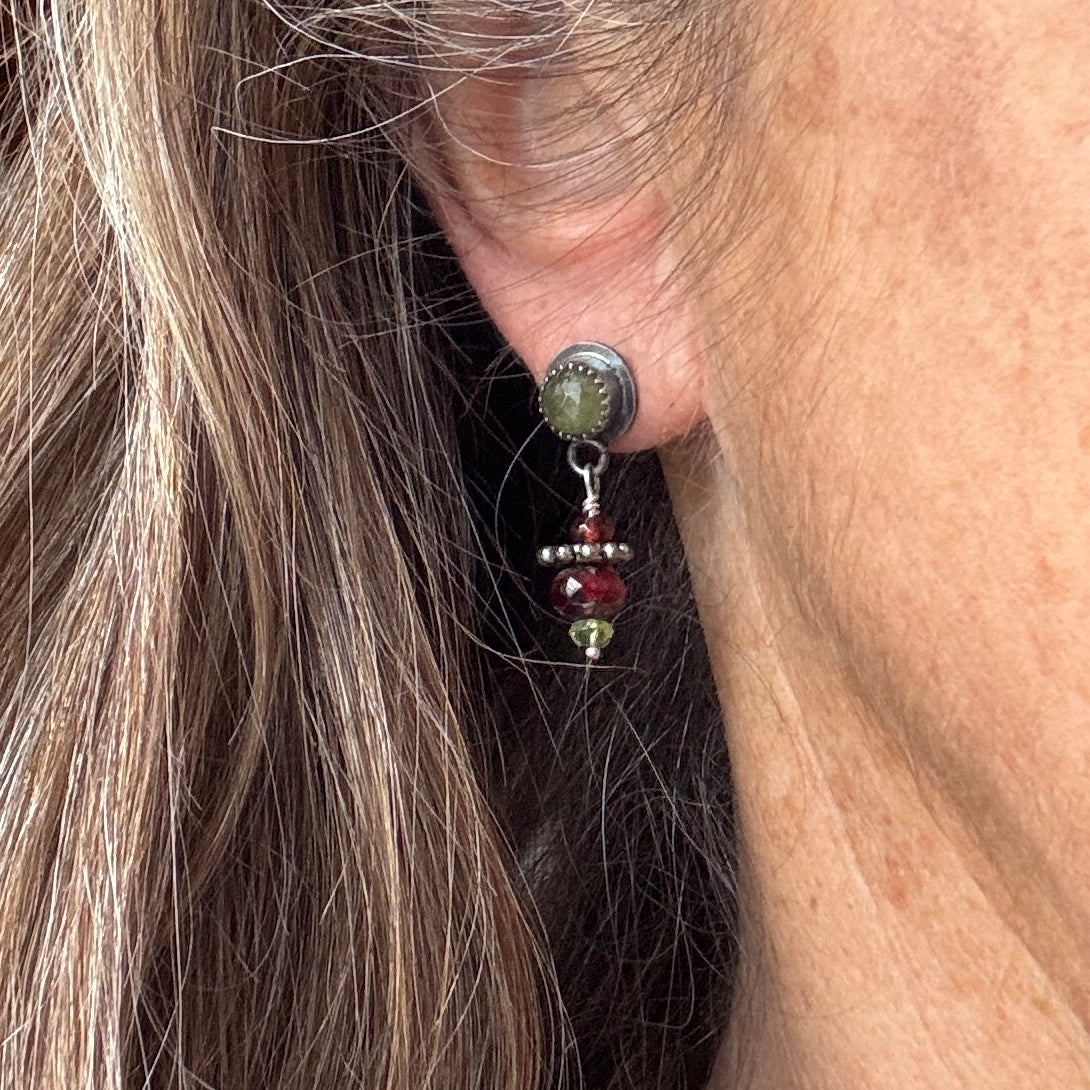 Gossular Garnet & Peridot Post Earrings