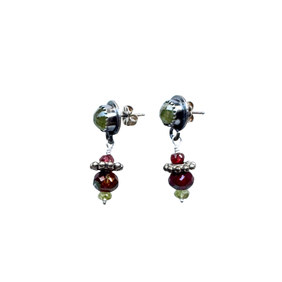 Gossular Garnet & Peridot Post Earrings