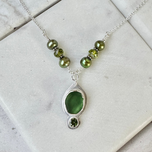 Kelly Green Sea Glass & Green Apatite 2-Stone Necklace
