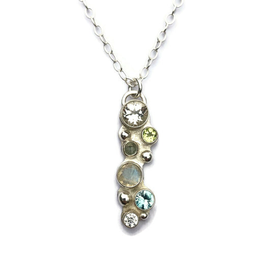 Moonstone, Peridot, Aquamarine & Topaz Stream Necklace