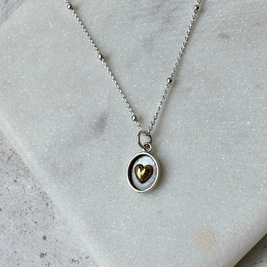 Silver Heart Wax Seal Necklace